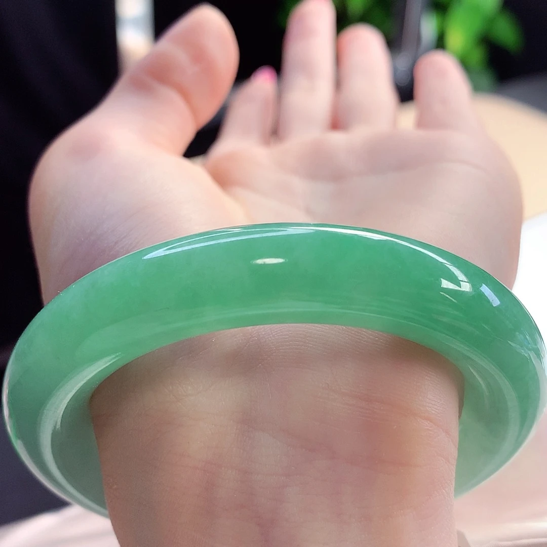 未镶嵌手镯翡翠天然A货翡翠55-56卡双十二胖圆 富婆绿4号