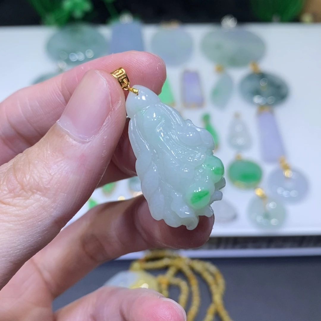 翡翠18K金镶嵌吊坠(不含链)