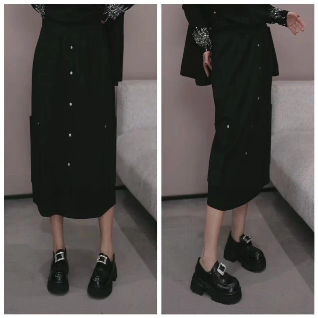 秋～欧货【金属扣松紧腰高级半裙】YYX 5519-1【NO退换】瑕疵品