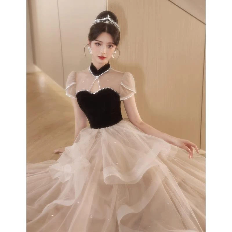 香槟色晚礼服裙女高级感宴会艺考主持成人礼高端轻奢小众气质冬季