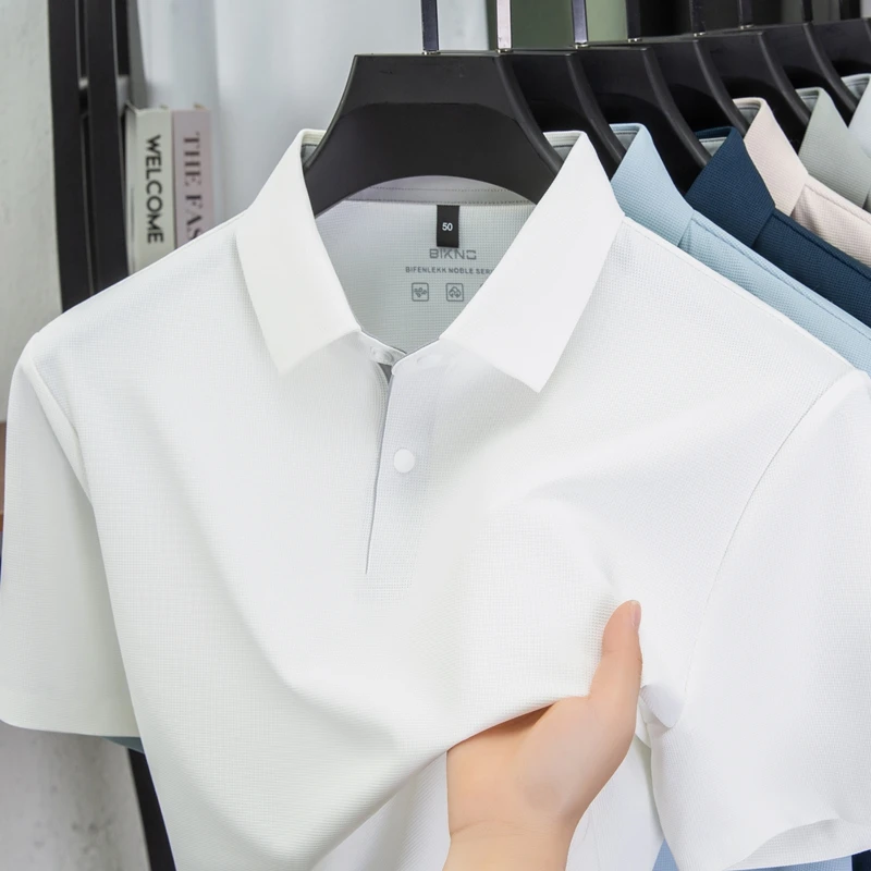 汤米宽松高档休闲优质桑蚕丝polo衫翻领男装男士运动透气t恤男装