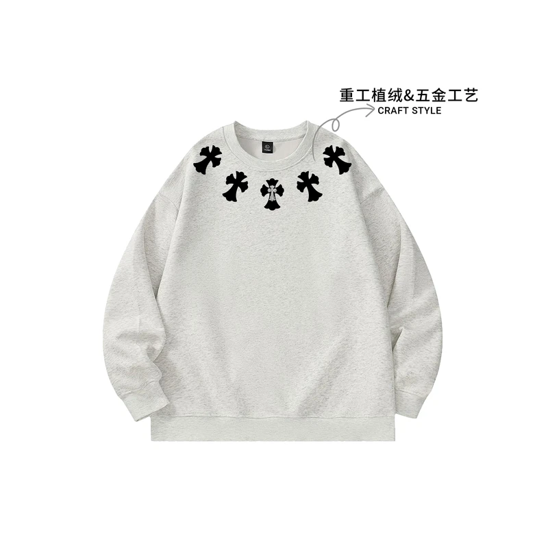 WY19-CP174 印花圆领套头秋冬卡通动漫卫衣重工百搭上衣白色潮流