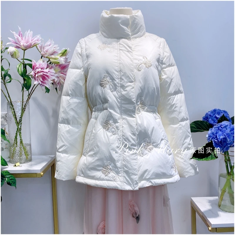 Pink Mary粉红玛琍冬季白色高领白鹅绒羽绒服保暖女装PMAKW762382