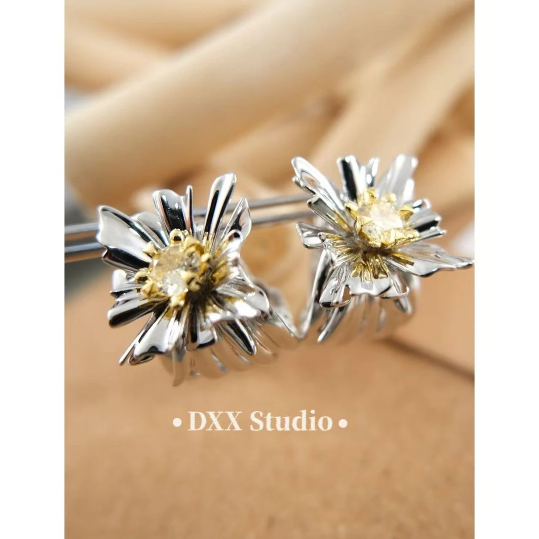 铜合金锆石耳饰 小众设计折纸方花耳饰45933