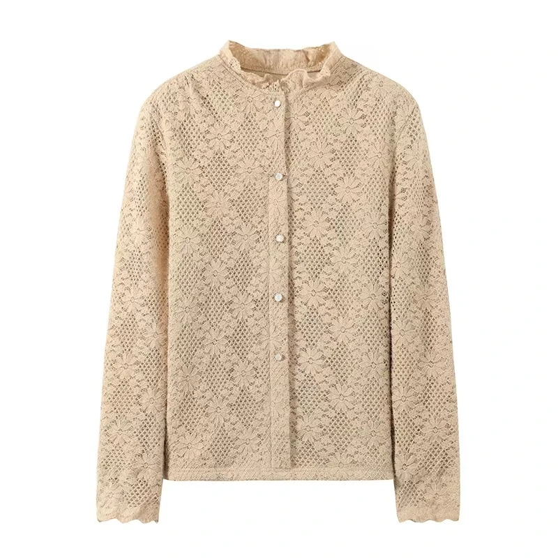 蕾丝花朵丨2025秋冬加绒木耳领百搭显瘦上衣