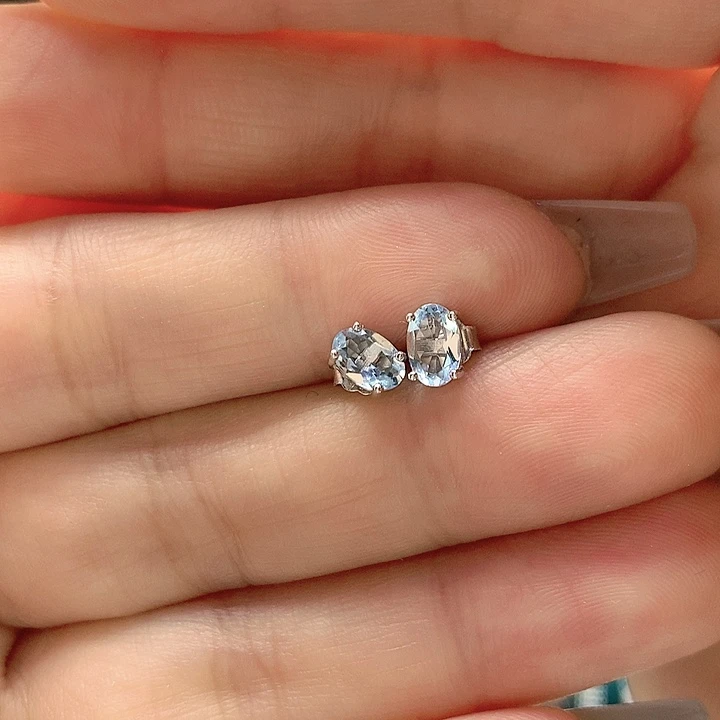 海蓝宝石耳钉银S925镶嵌