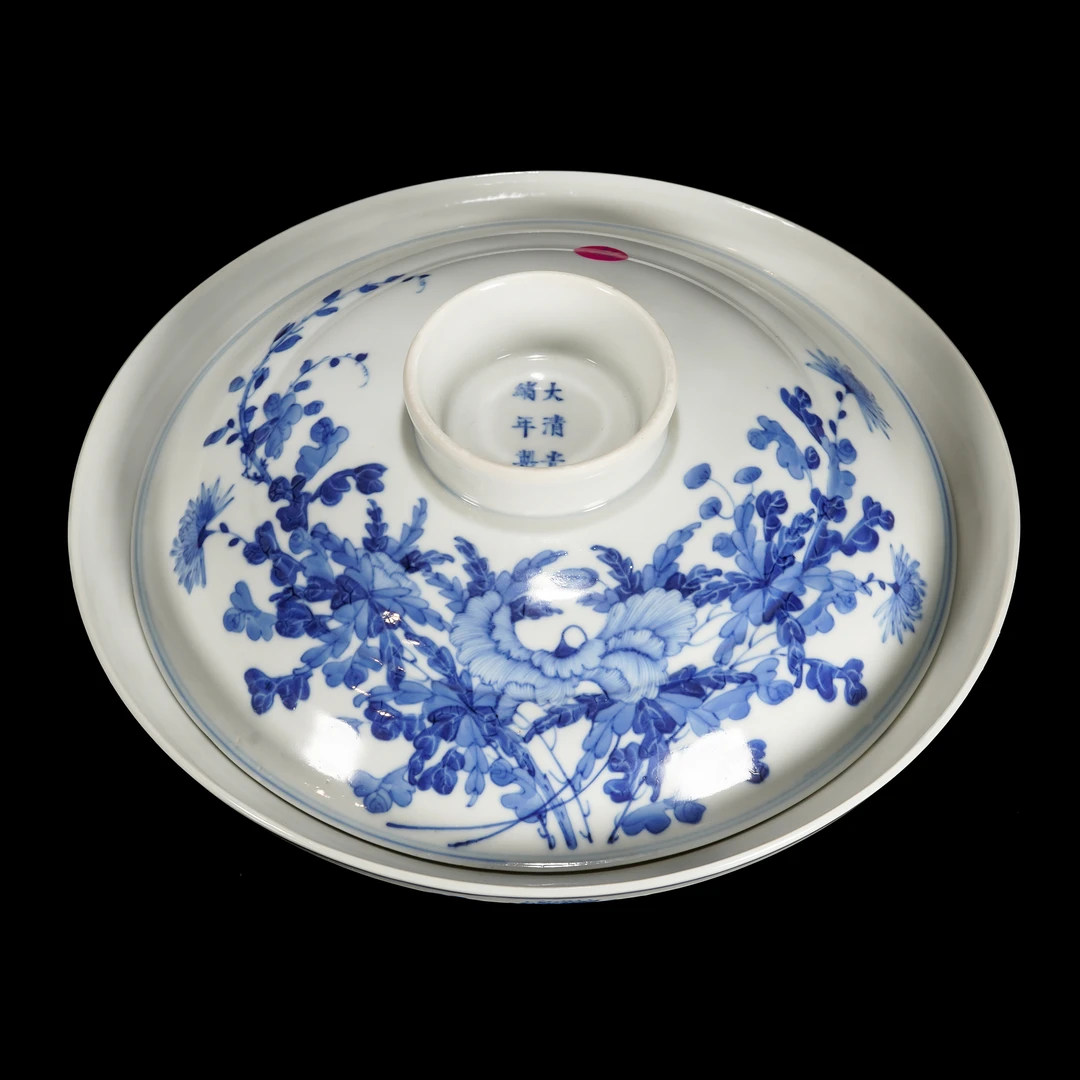 清 青花三秋图盖盒/c964