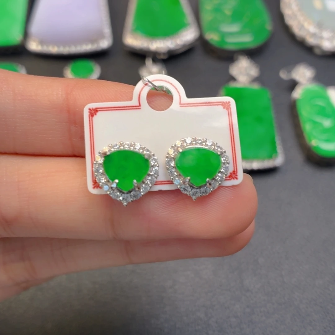 翡翠银S925镶嵌颈饰耳钉