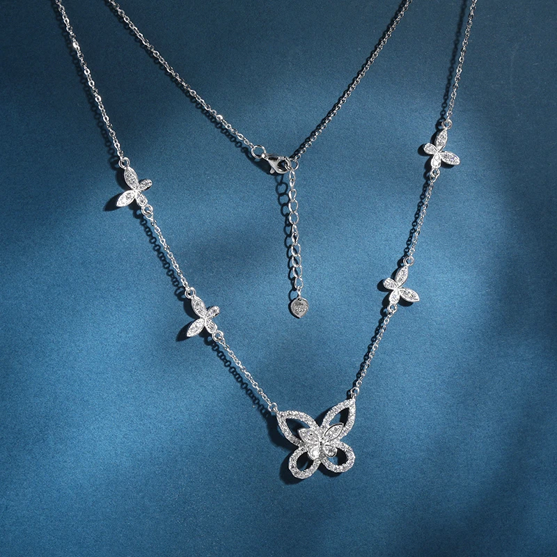 罗威曼铂金pt950镶嵌莫桑蝴蝶套链