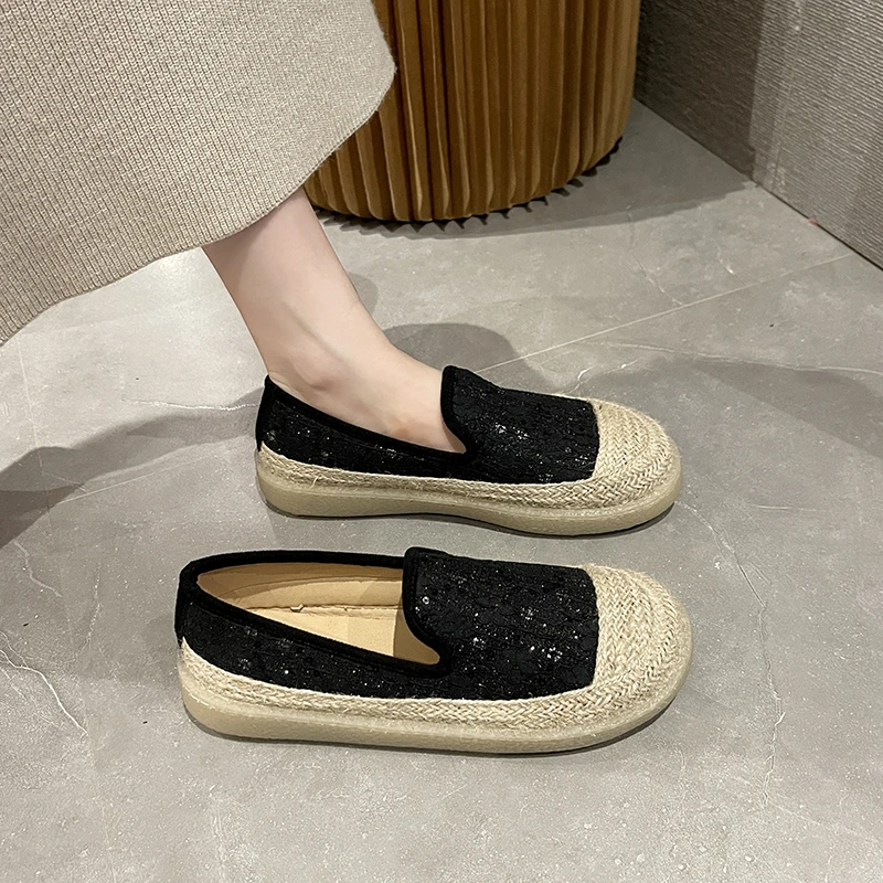 小香风渔夫鞋女2025春夏新款时尚浅口编织豆豆鞋一脚蹬透气单鞋女