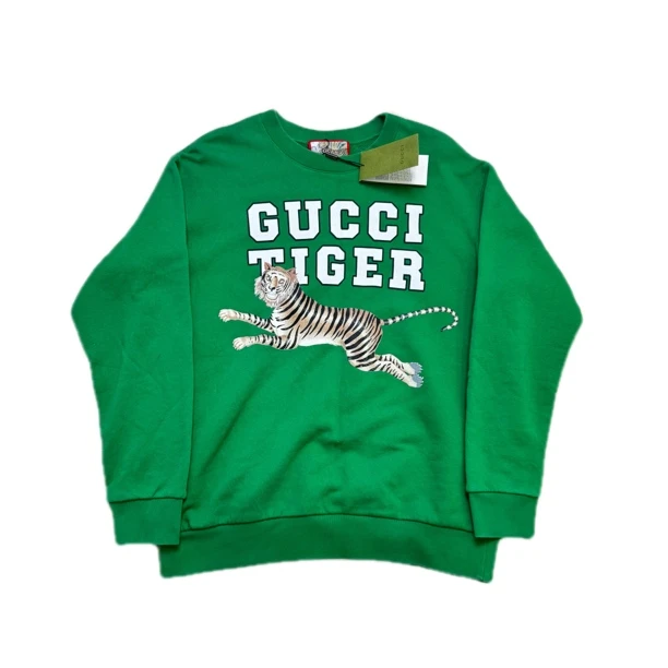 99新 GUCCI/古驰 gucci绿色老虎印花logo卫衣L码