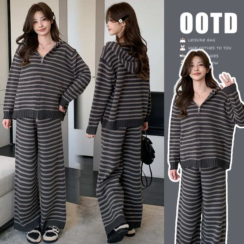 2025新款时尚套装韩版孕妇装简约通勤洋气连帽宽松休闲两件套秋装