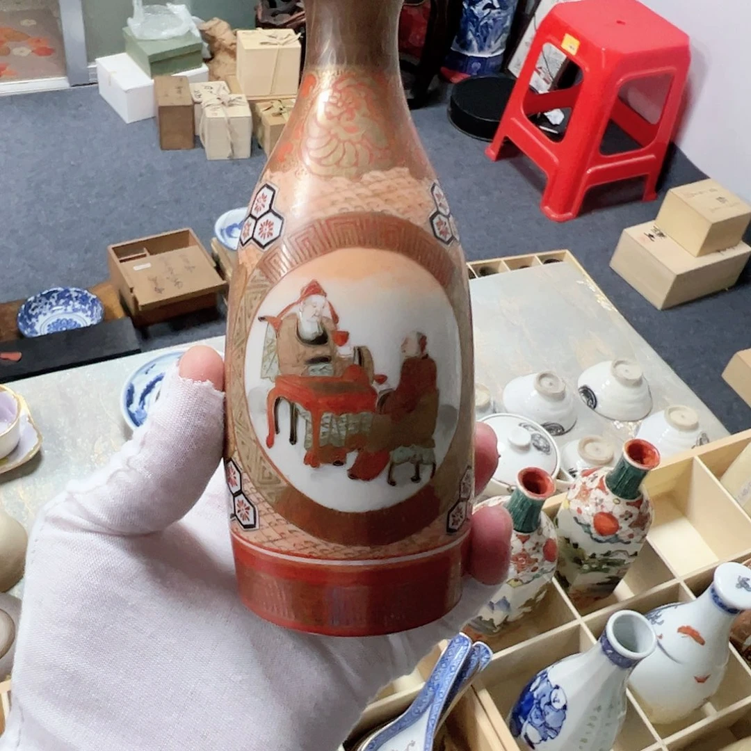 沙*柴窑手绘青花瓷小壶承