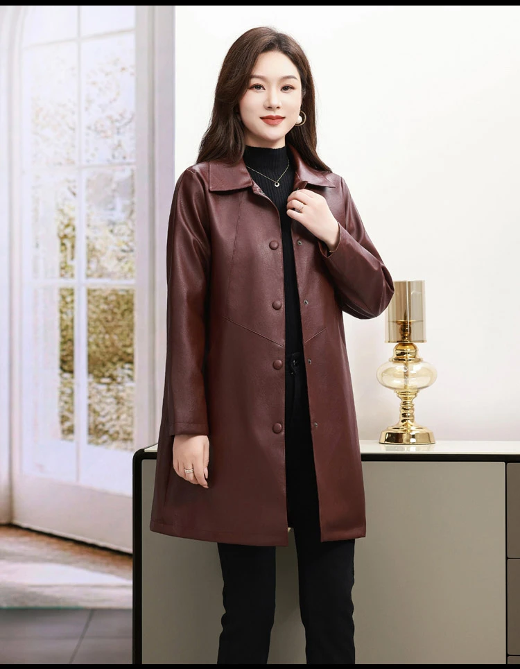 海宁皮衣修身型中长款中国风秋冬春秋皮衣中年失序混搭风