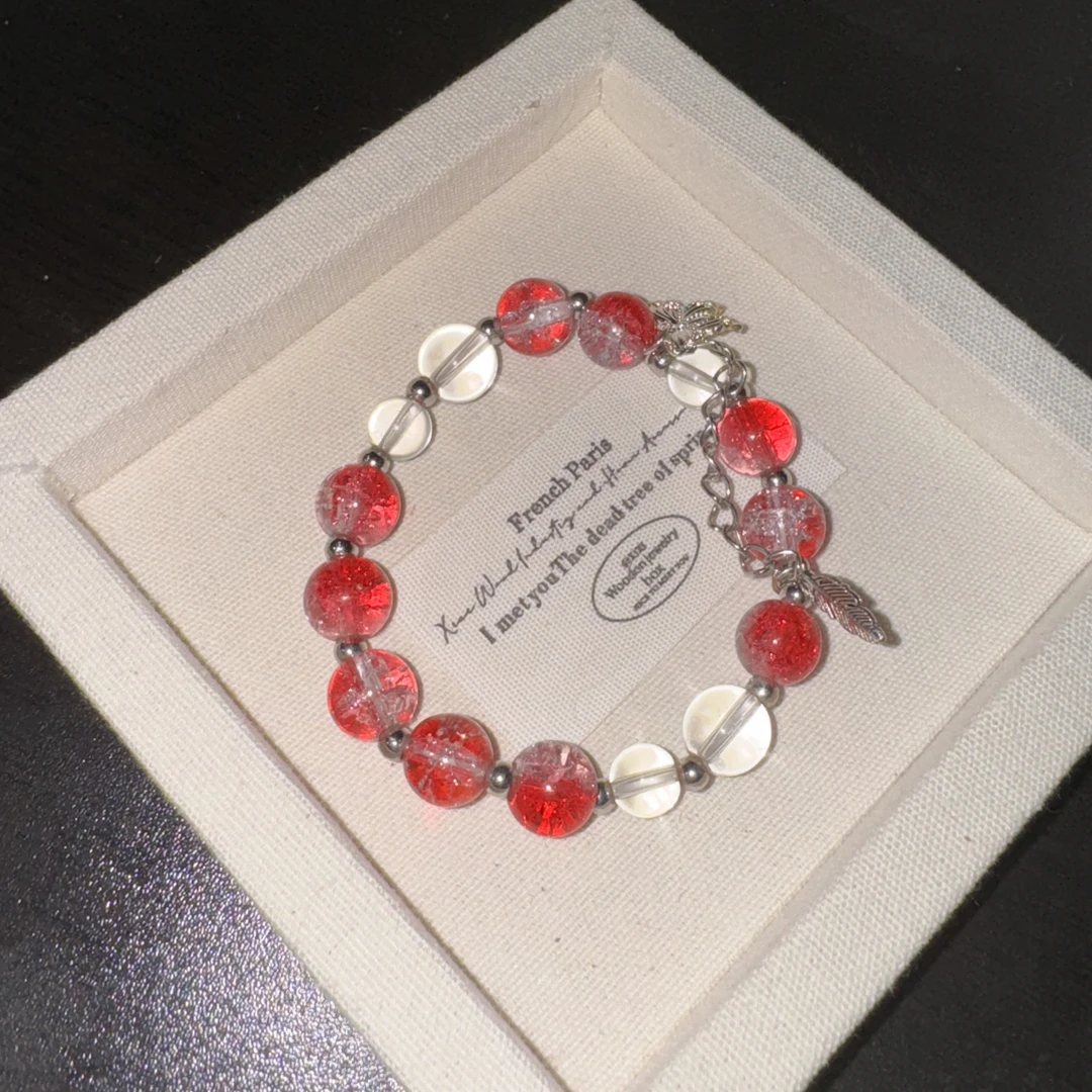 非金属玻璃手链 鸽子血梦蝶白色手工琉璃手链红色饰品手串时尚