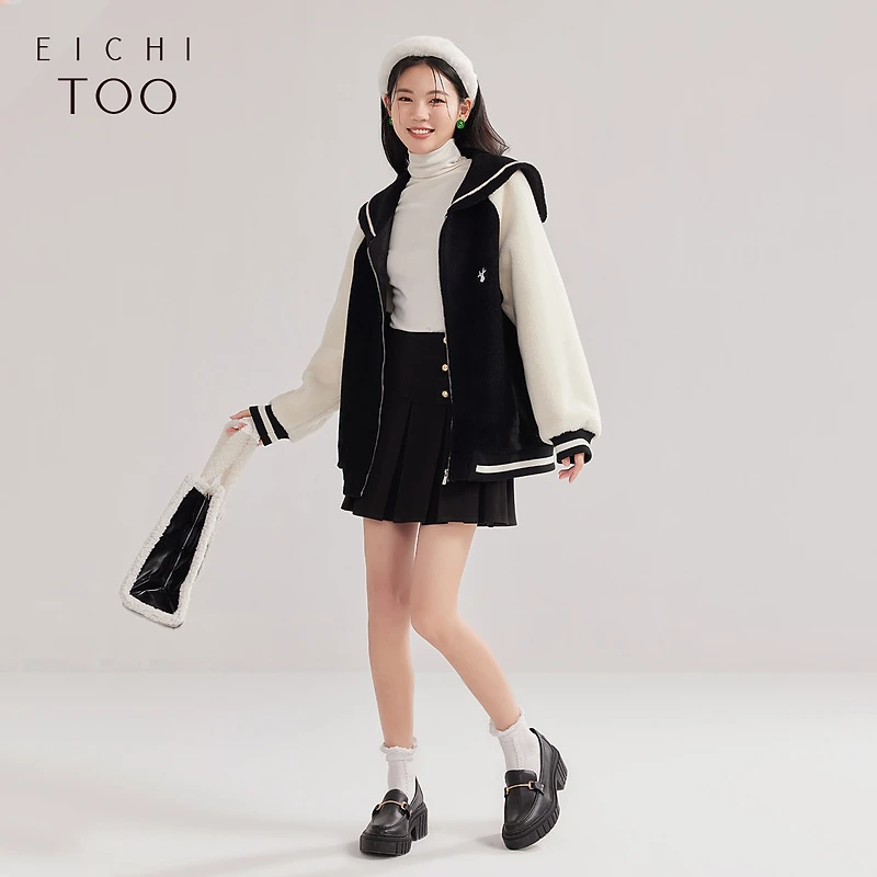 爱居兔冬季新款柔软舒适纽扣装饰A字百褶裙半身裙EQDDJ4M010A