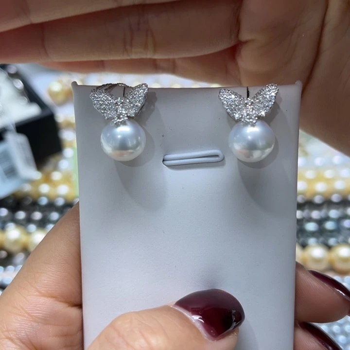 海水珍珠耳饰银S925镶嵌
