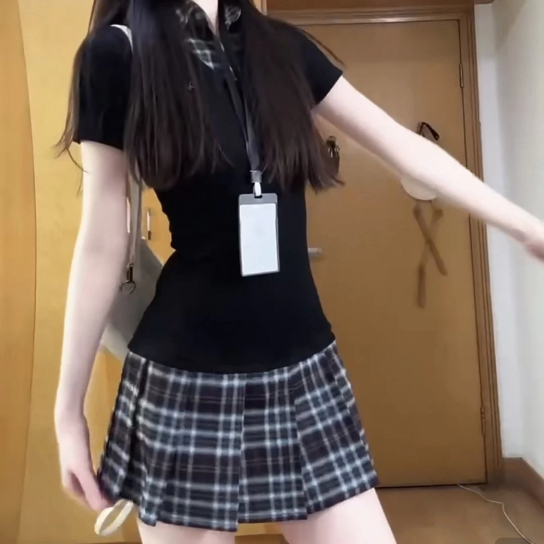 【破价秒发】原创学院风polo领短袖假连件套连衣裙女夏季收腰显瘦