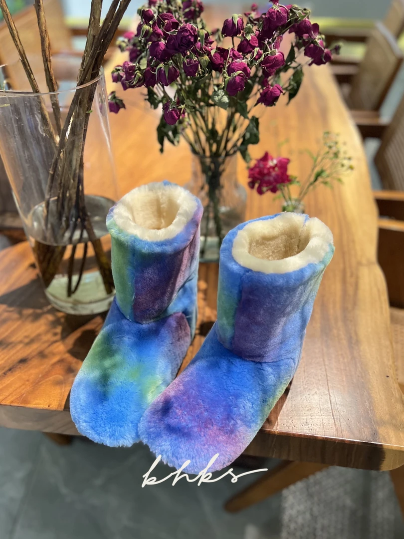 设计师款蓝色晕彩里外羊皮毛一体雪地靴蠢萌靴子厚底保暖加厚冬季