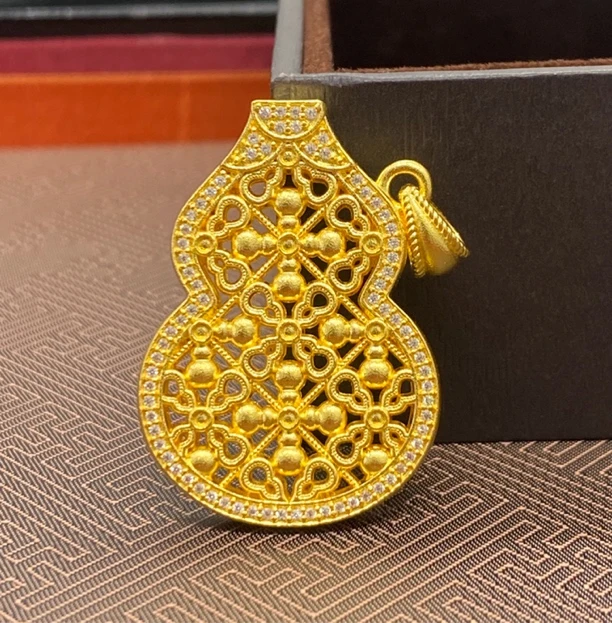 链子足银 老铺匠 足银999大葫芦镶石吊坠