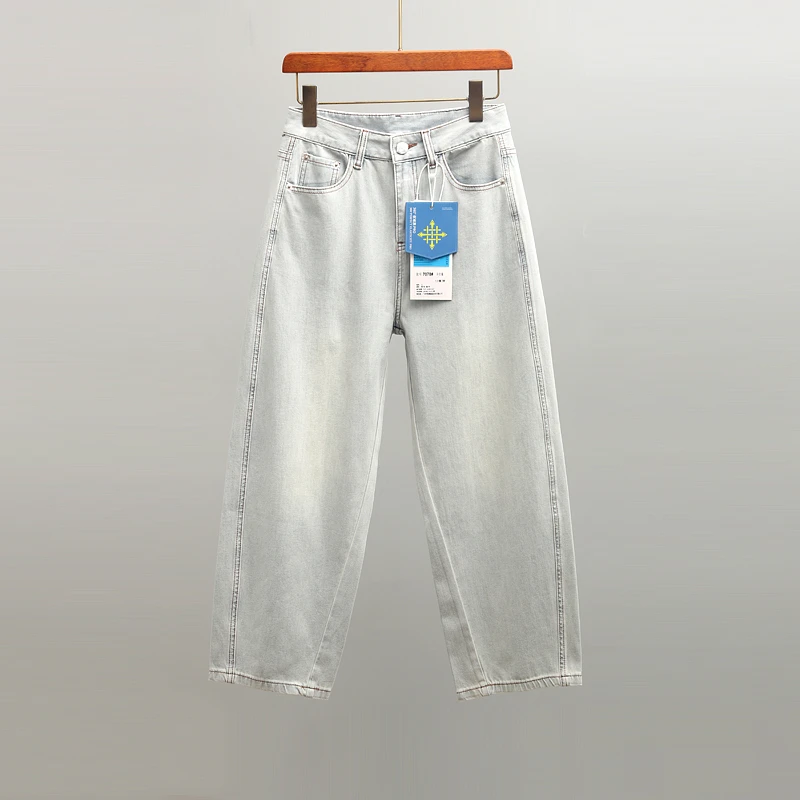 夏季薄款柔软面料镰刀裤高腰遮肉宽松透气微弹力九分哈伦牛仔裤子