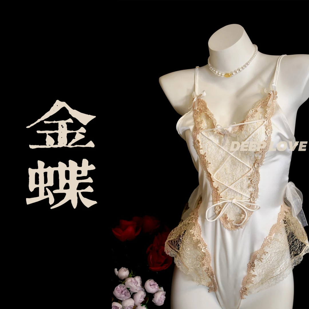 【金蝶】（80-120斤）甜美可爱蓬蓬裙性感透视暗扣蕾丝显瘦连体衣睡裙