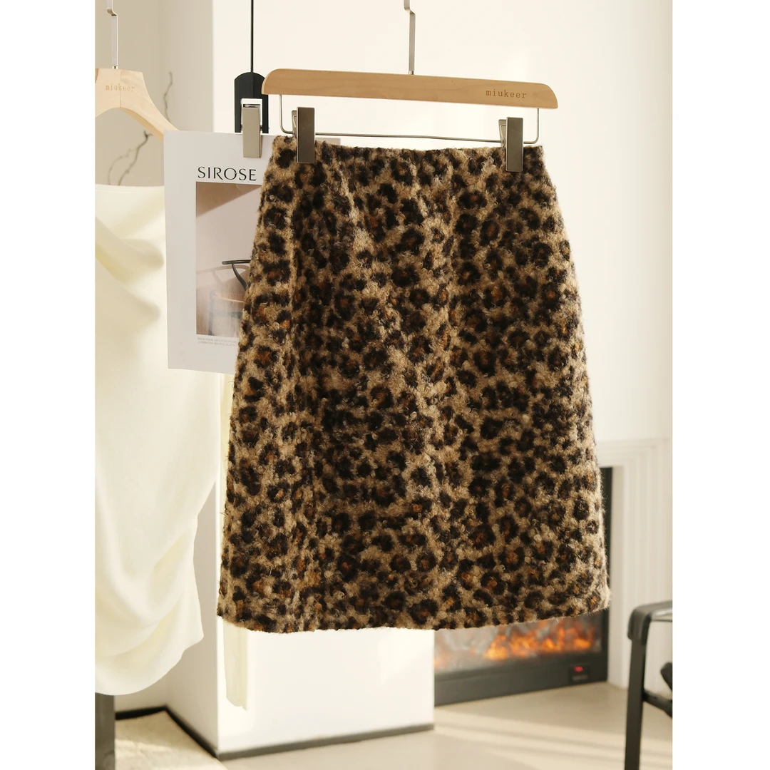 复古风潮 高腰豹纹半身裙女冬季 小个子包臀裙 洋气显瘦中长裙子