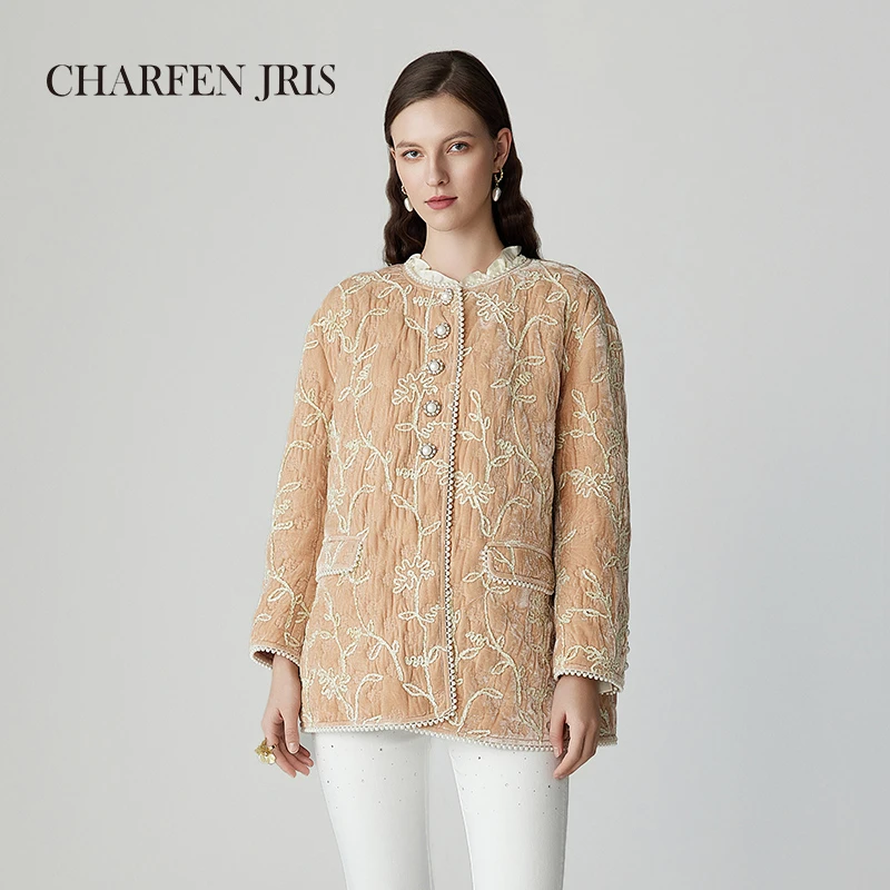 CHARFEN朝峰春季蕾丝提花刺绣棉服外套FJF1A661-6113O