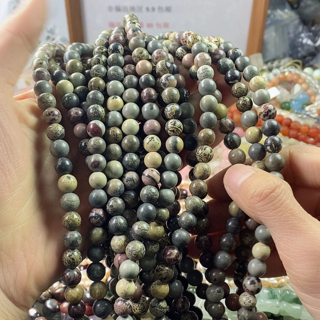 玛瑙/玉髓珠宝半成品未镶嵌一条天然8mm小野石圆珠A354