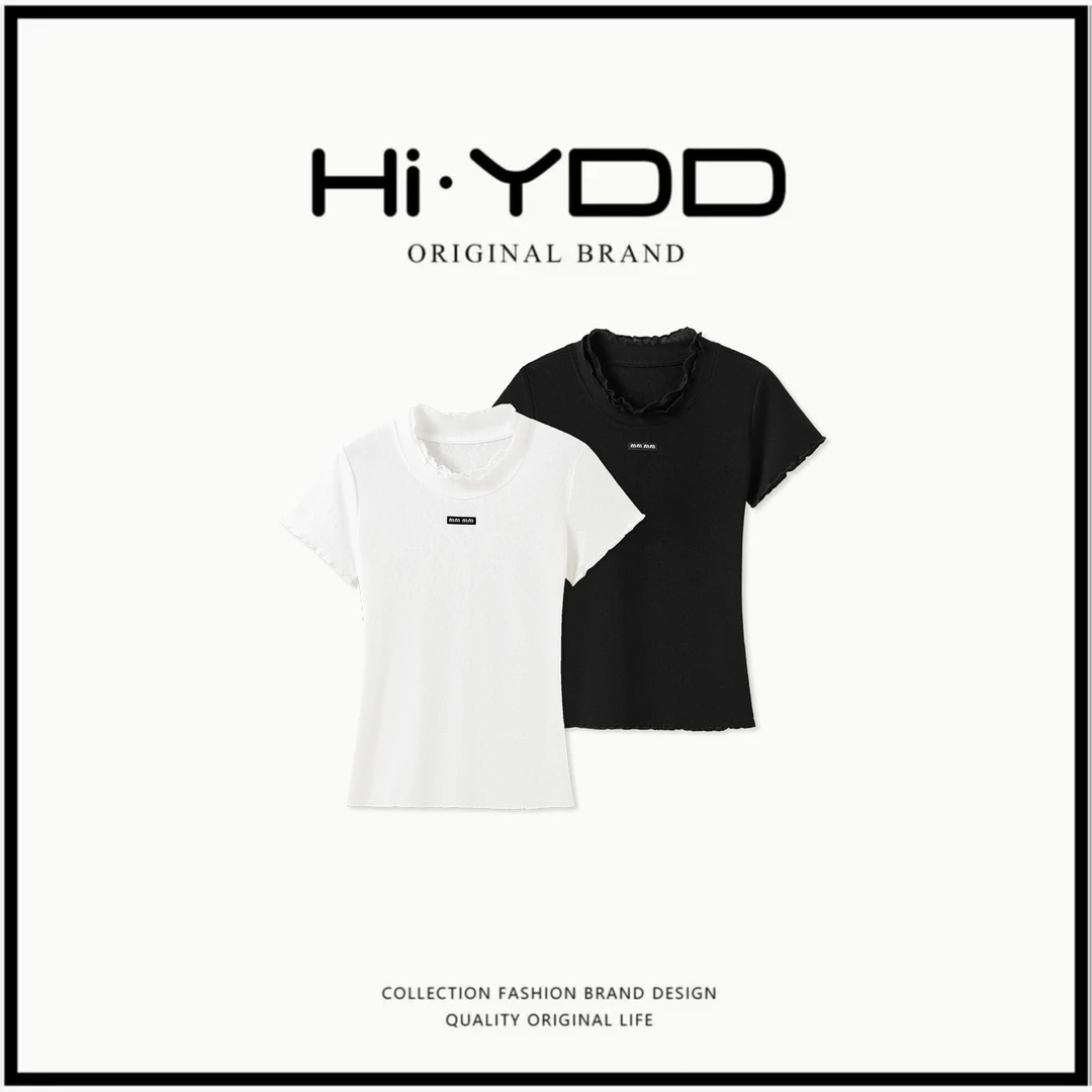 YDD•「豆豆」 字母双层领休闲时尚潮流百搭圆领短袖T恤SS26147