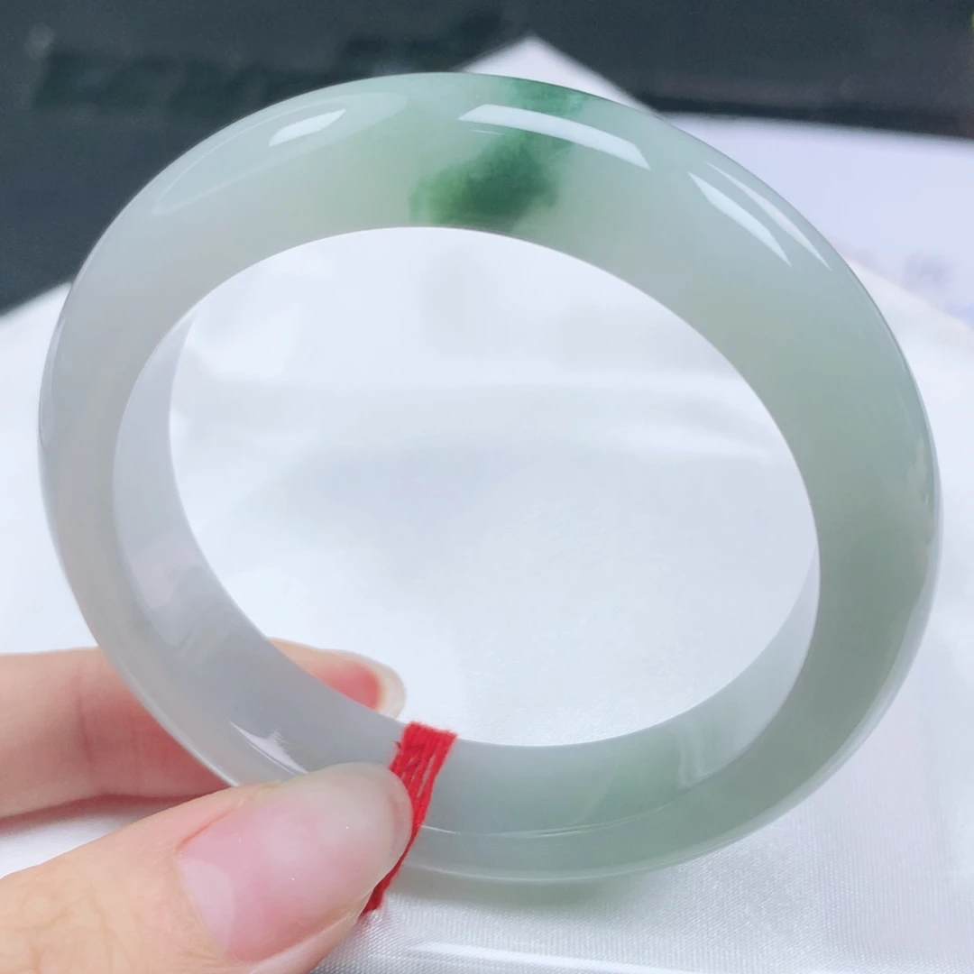 翡翠未镶嵌手镯翡翠53.6冰胶润飘蓝花正圈