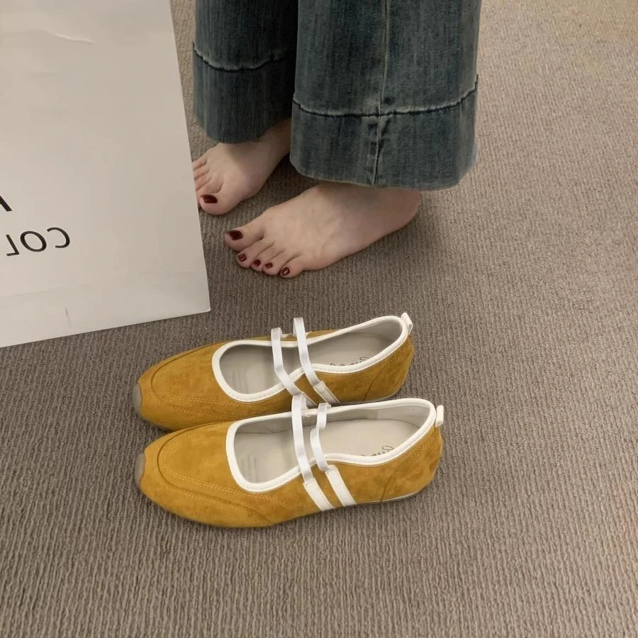 复古小众撞色德训鞋女鞋子轻便阿甘鞋圆头玛丽珍平底芭蕾单鞋