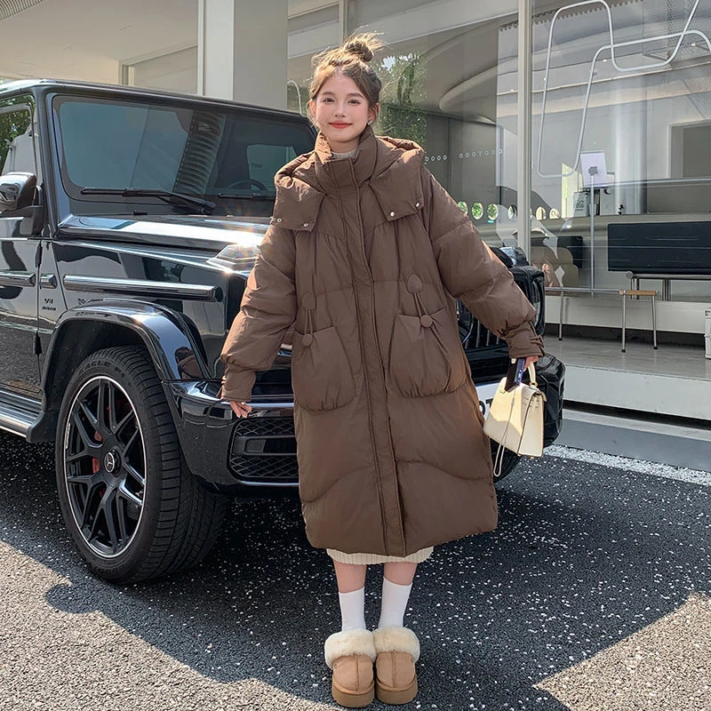 美拉德长款灰色羽绒服女冬季2024新款今年流行宽松保暖白鸭绒外套