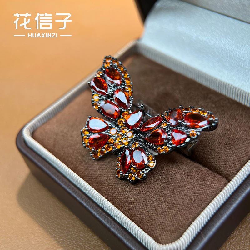 铜合成锆石胸针 5655 橙红蝴蝶 新品轻奢小众复古精致胸花别针