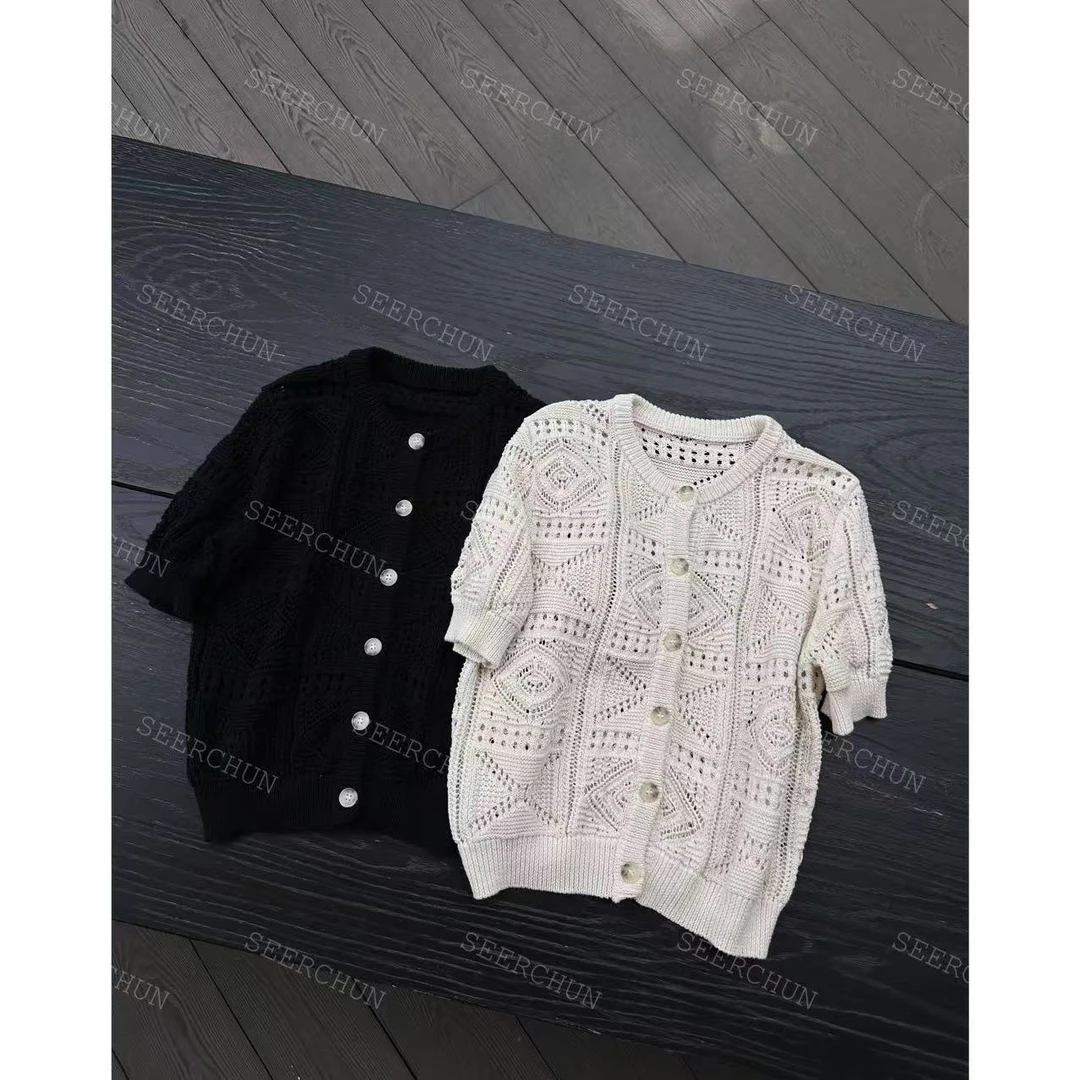 【纯纯女装】SEER CHUN高品质慵懒镂空针织短袖上衣 51884