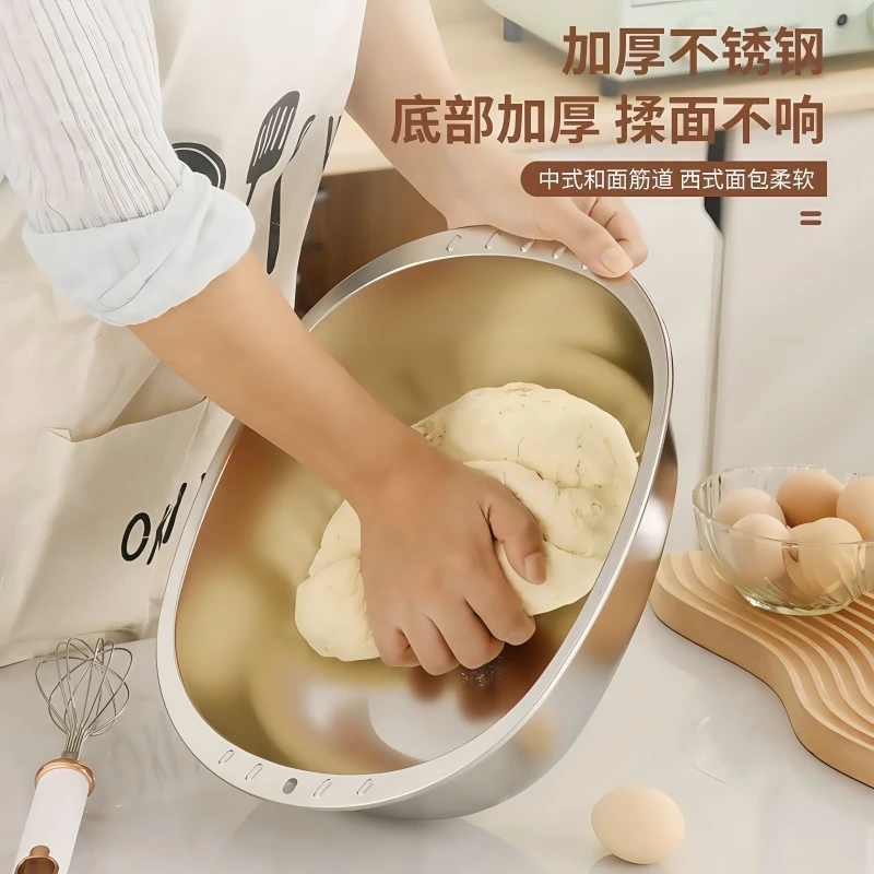 316不锈钢34CM和面盆特厚蛋型家用揉面盆水果盆洗菜盆火锅盆面盆