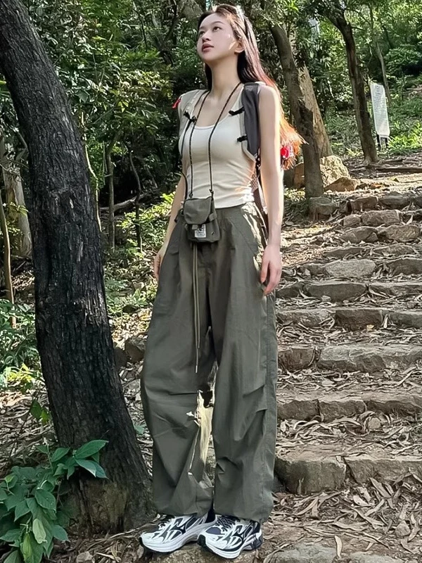 美式降落伞工装裤女夏季薄款2025新款高腰显瘦宽松垂感速干运动裤