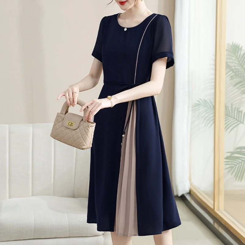 50岁妈妈夏装连衣裙洋气高贵雪纺长裙中老年女装夏季气质显瘦裙子