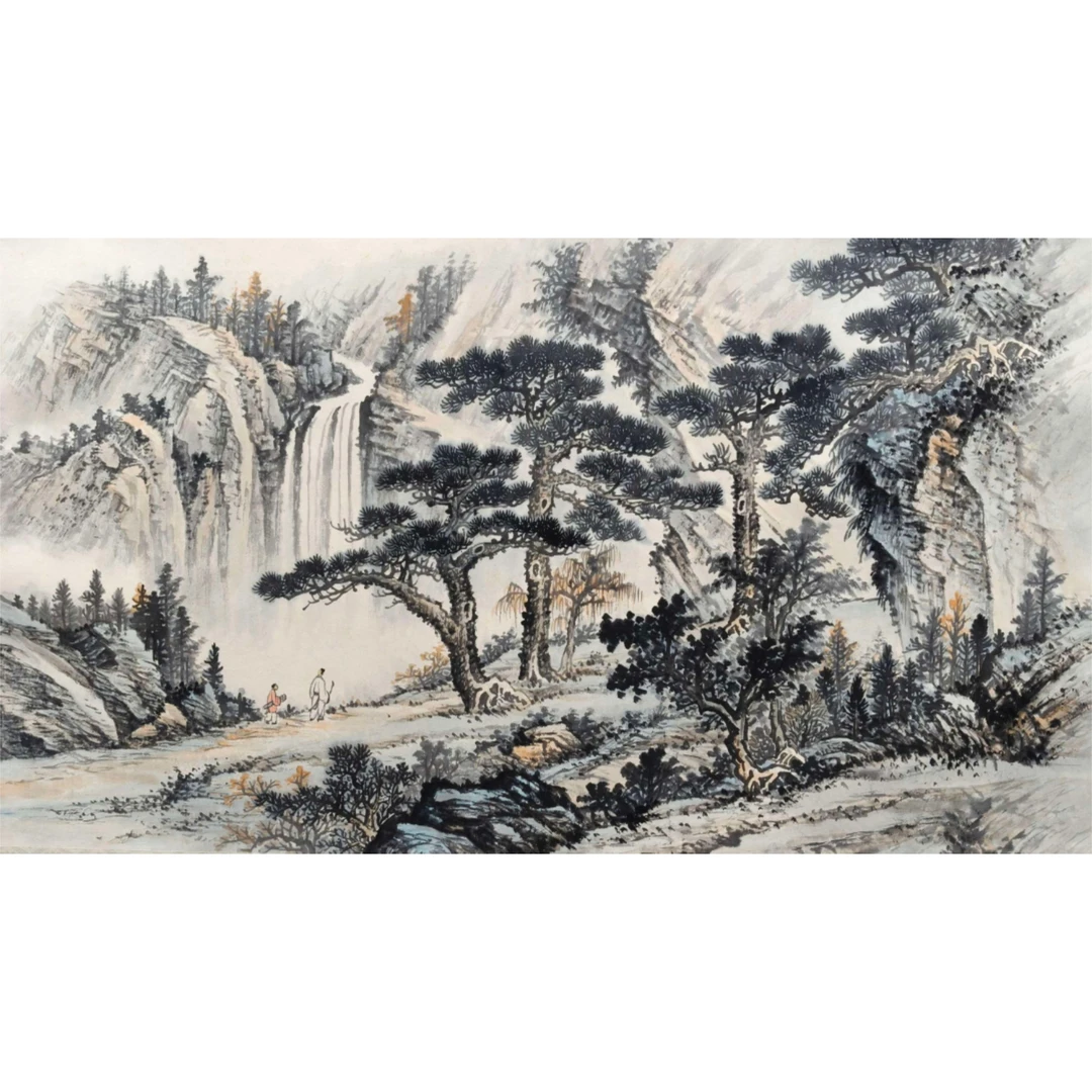 tj156《携琴觅赏音》68*130（8.1平尺）纸本镜心