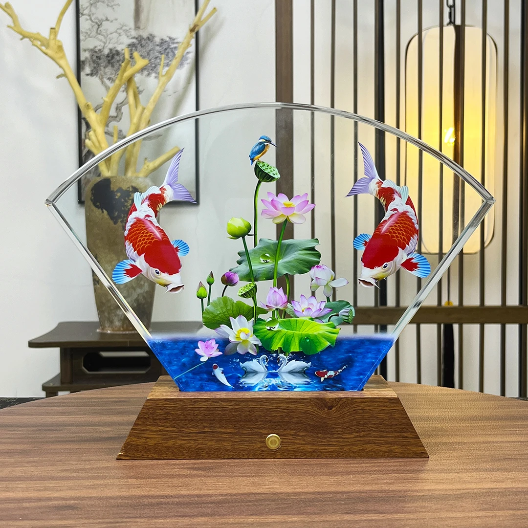 【内雕扇形系列】发光水晶摆件装饰品生日玄关客厅电视柜精美艺术品