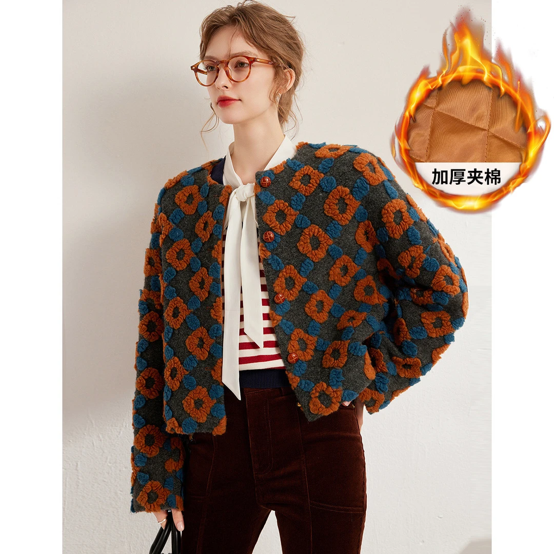 白鹿语冬新款时尚气质休闲保暖夹棉厚款棉服女装夹棉外套BX10470