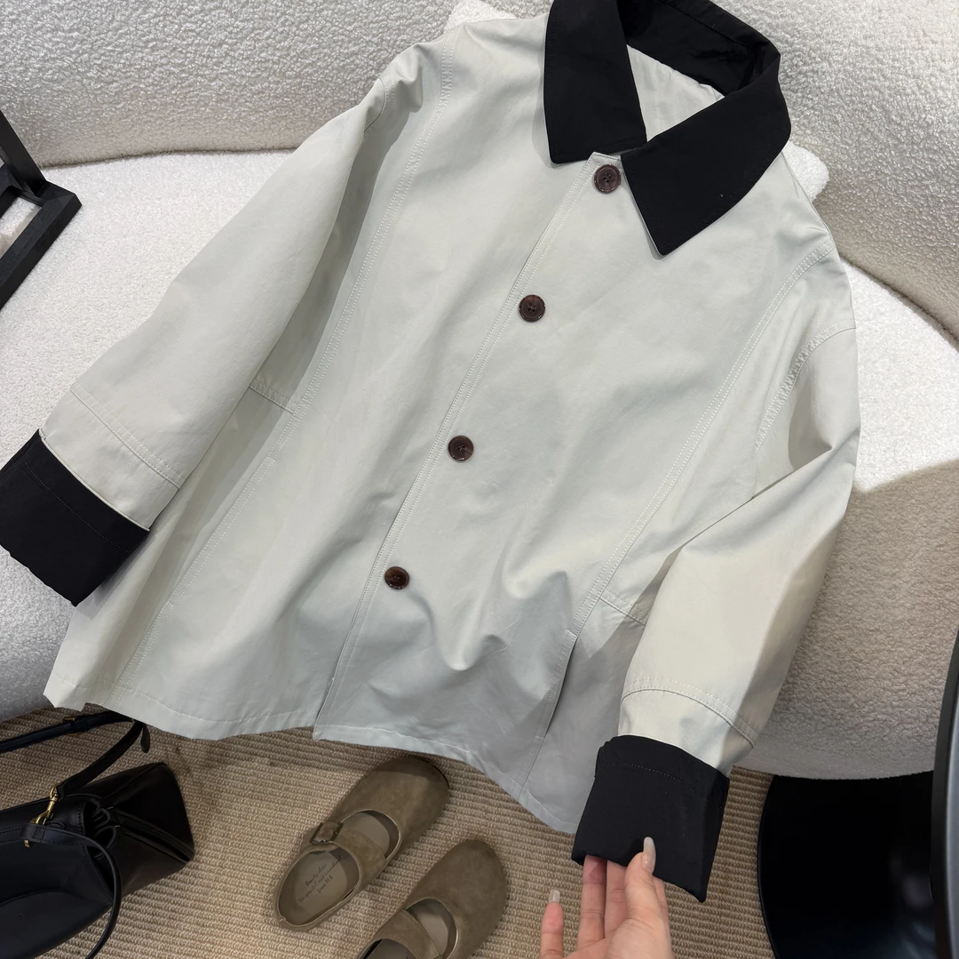 【初奢自制】撞色风衣休闲外套2025春秋新款时尚洋气气质上衣外套
