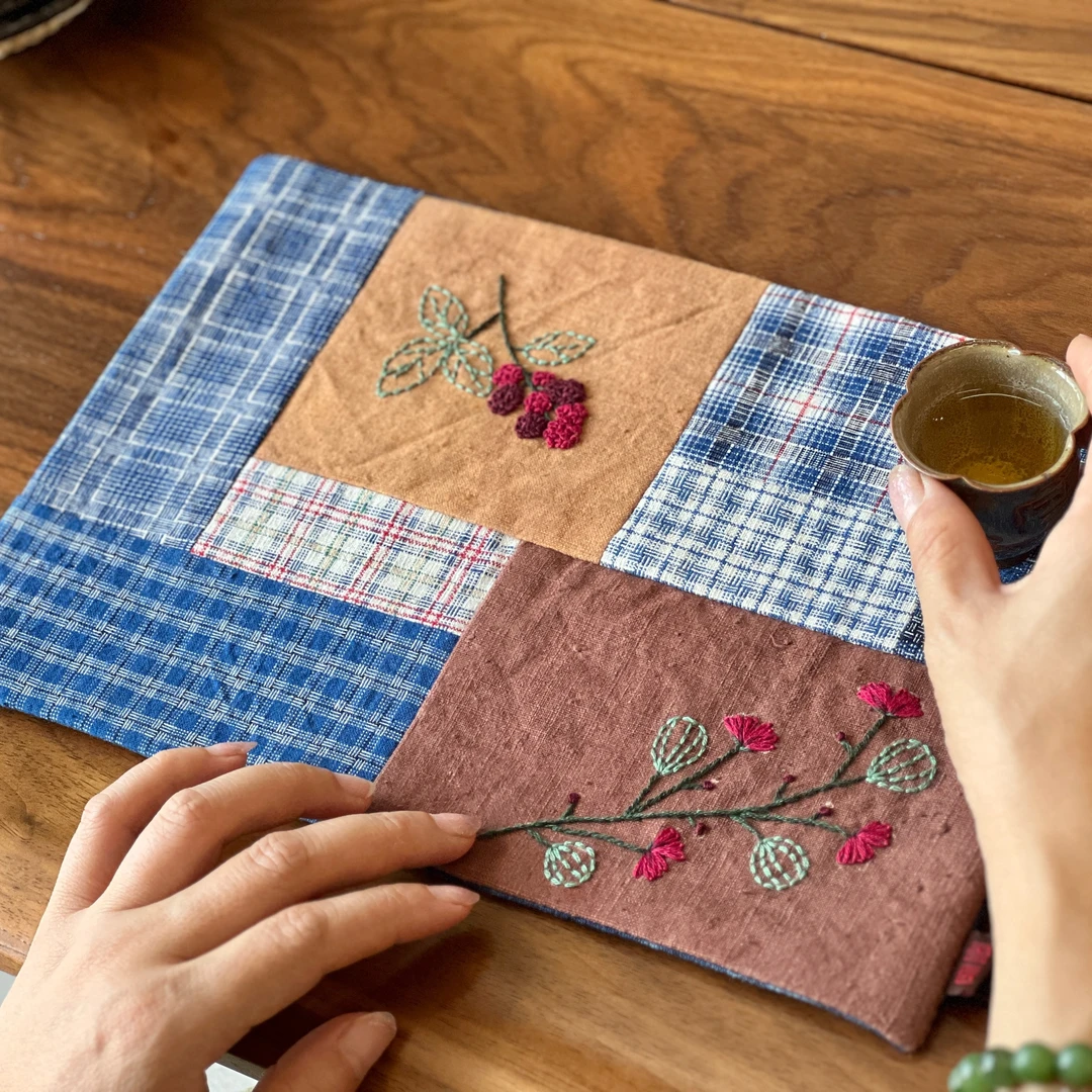 【成品】茶席手工鲁绣非遗刺绣布艺DIY成品尺寸约30*20cm