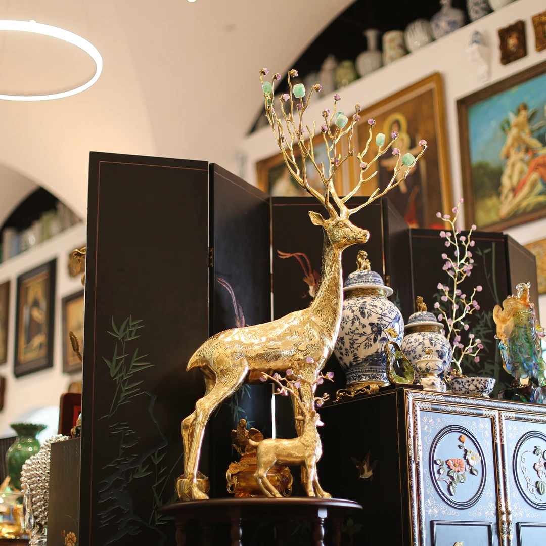 【BENNY本尼家】J41大号黄铜紫水晶鹿轻奢家居落地大堂客厅装饰摆件