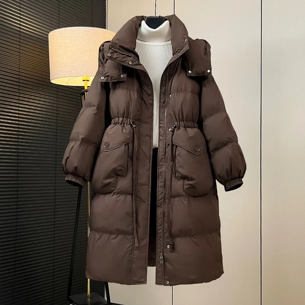 X新国标大朵白鸭绒羽绒服女过膝长款2024冬装新款收腰百搭加厚812