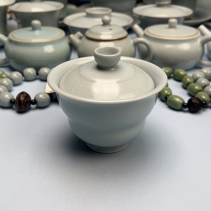 杯仿古月白福禄盖碗原矿原釉原产地