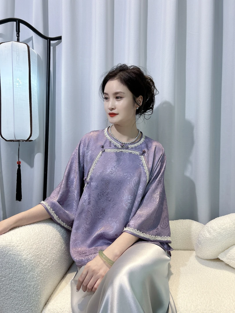 （已开价）桑蚕丝花罗新中式美龄襟上衣