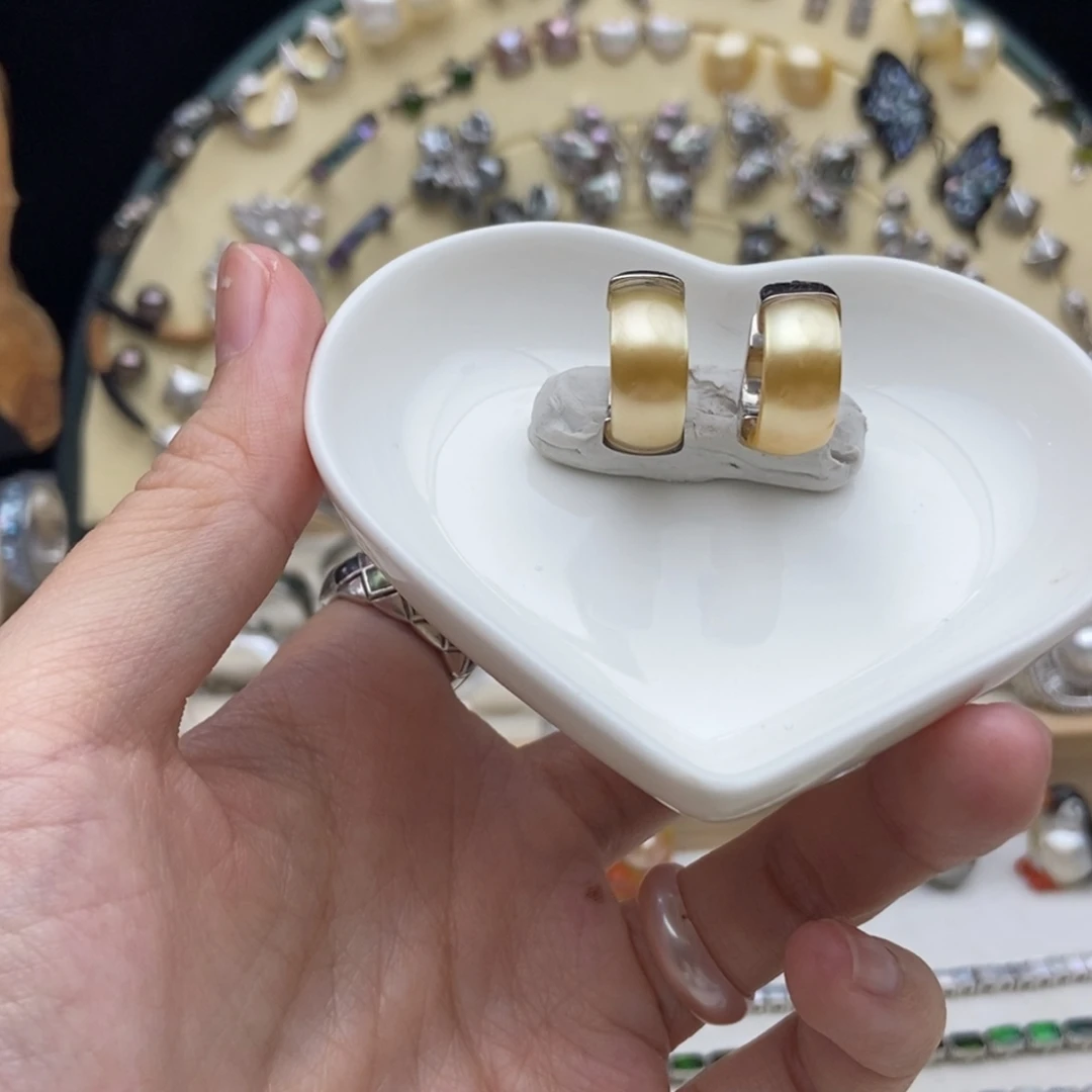 画框银S925镶嵌海水珍珠南洋金珠耳扣纯银