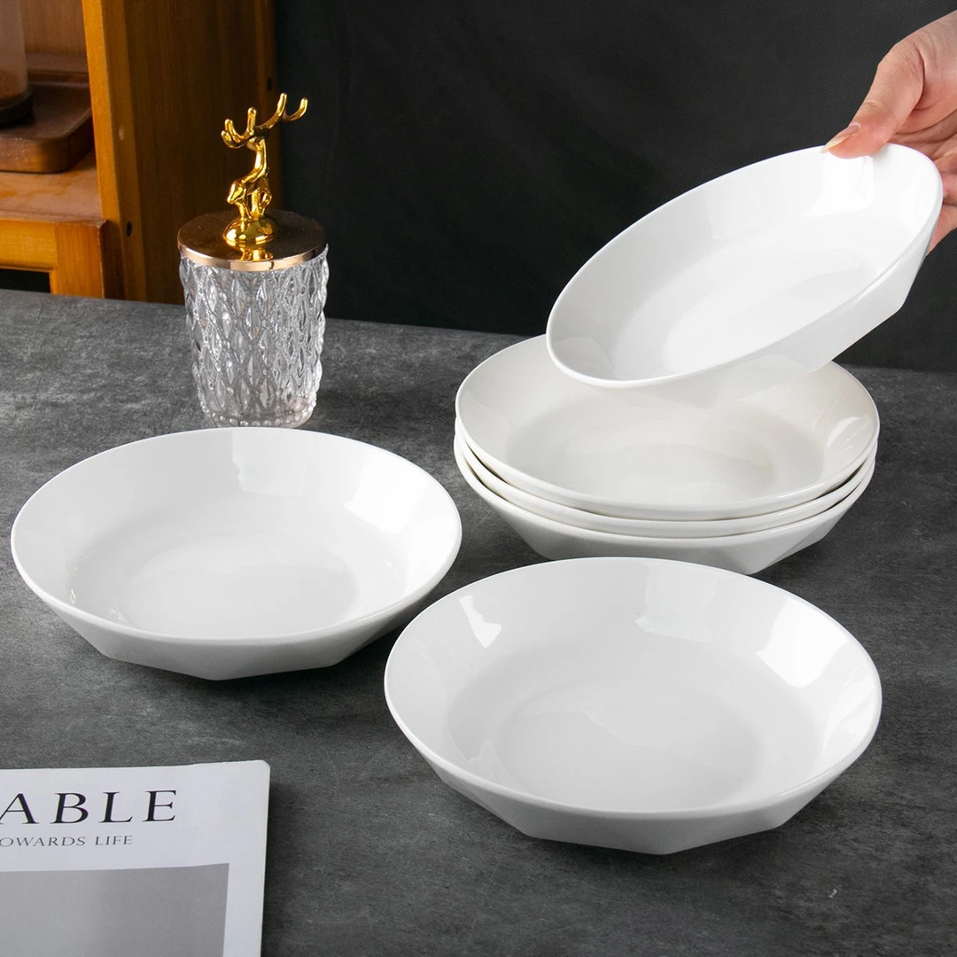 7英寸纯白钻石盘4只装家用釉下彩菜盘子点心盘高颜值餐盘餐具P