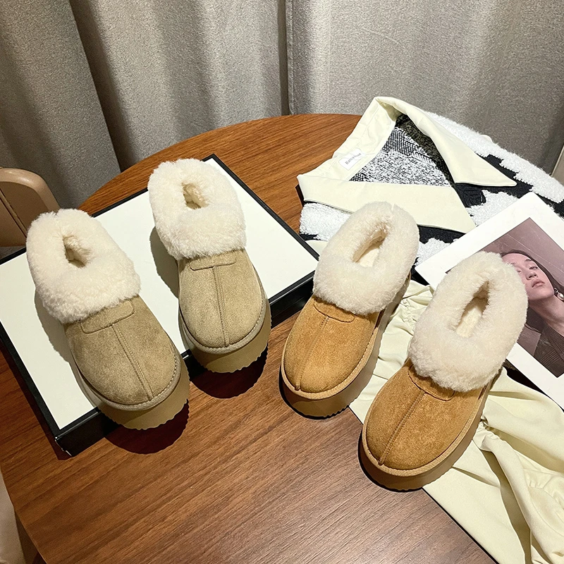 雪地靴女皮毛一体冬靴2025新款冬季松糕厚底毛毛鞋加绒加厚大棉鞋